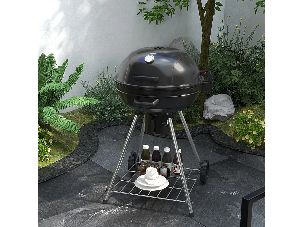 Barbecue boule grille Ø54 cm grille de maintien au chaud étagère tiroir à cendres thermomètre