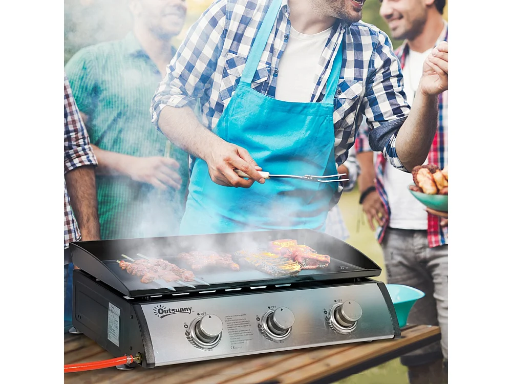 Plancha gaz en acier inoxydable 3 brûleurs 9 kW antiadhésive grande surface de grill