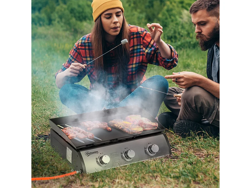 Plancha gaz en acier inoxydable 3 brûleurs 9 kW antiadhésive grande surface de grill