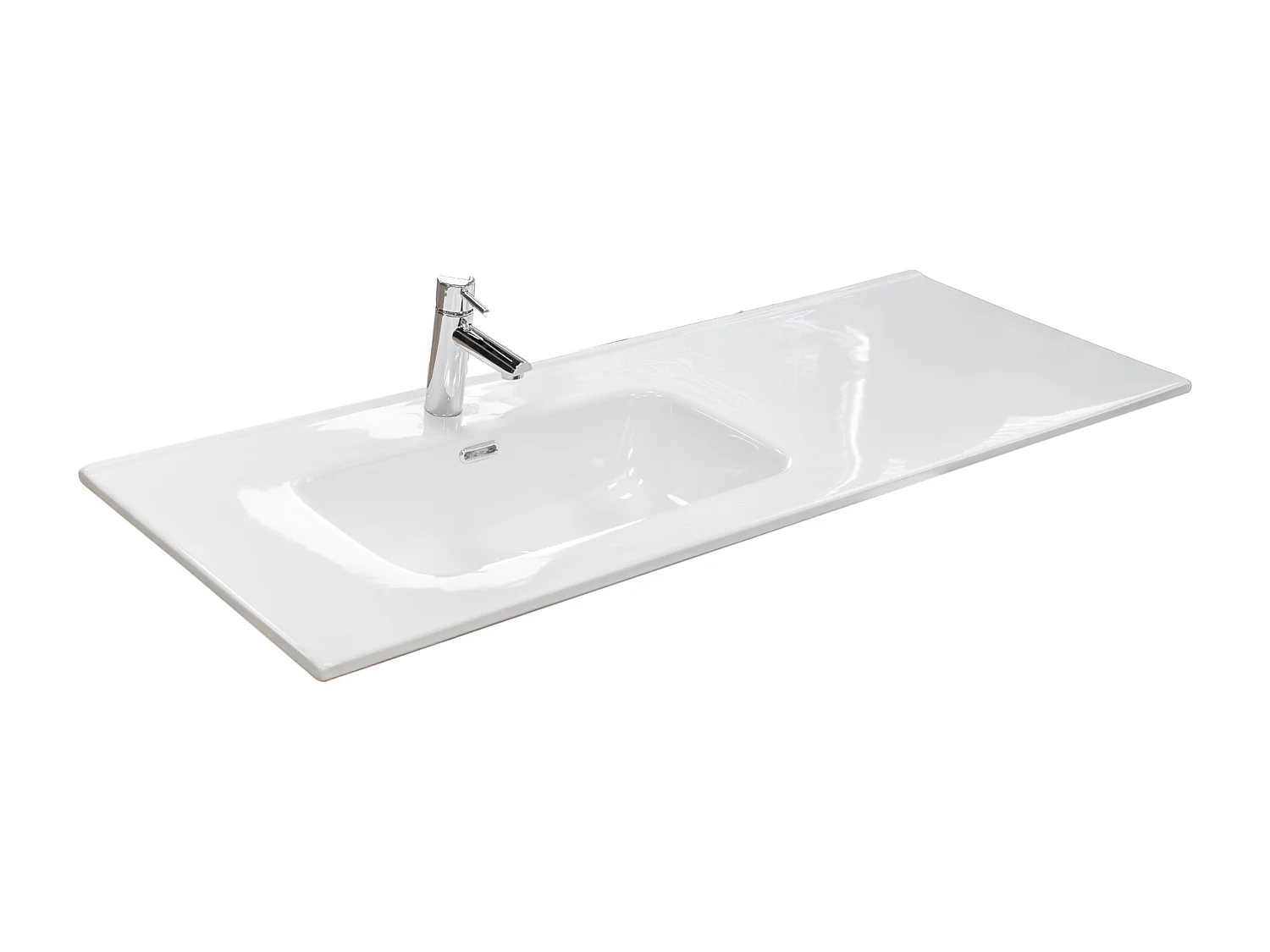 lavabo 120 cm da incasso in ceramica bianco lucido con vasca a Sinistra