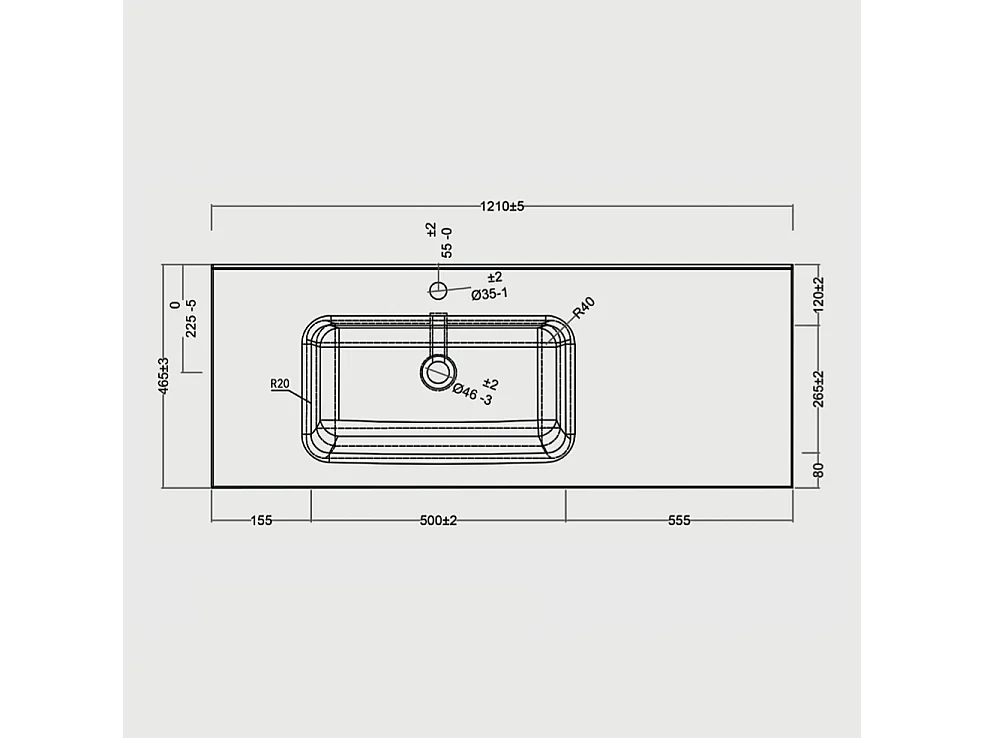 lavabo 120 cm da incasso in ceramica bianco lucido con vasca a Sinistra