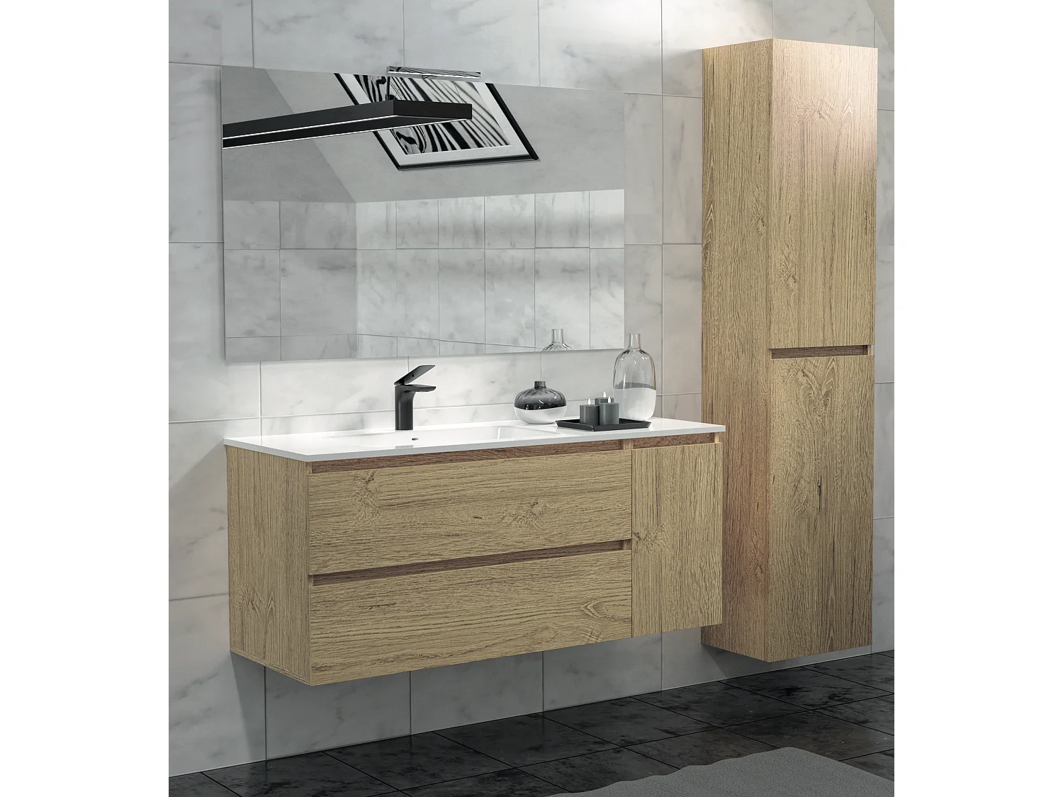 lavabo 120 cm da incasso in ceramica bianco lucido con vasca a Sinistra