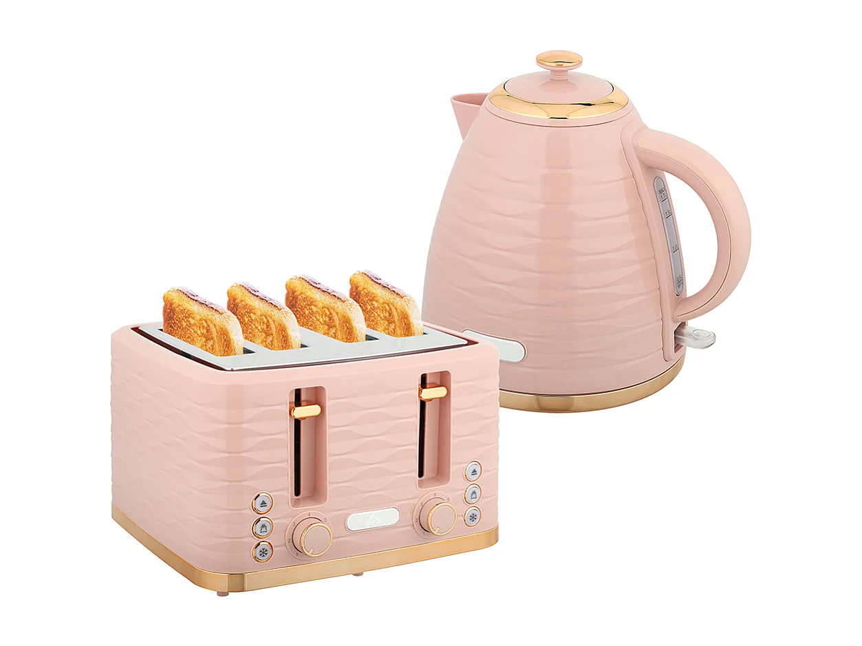 Set de grille-pain et bouilloire 2 en 1 1,7 L 4 tranches de toast simultanément Rose