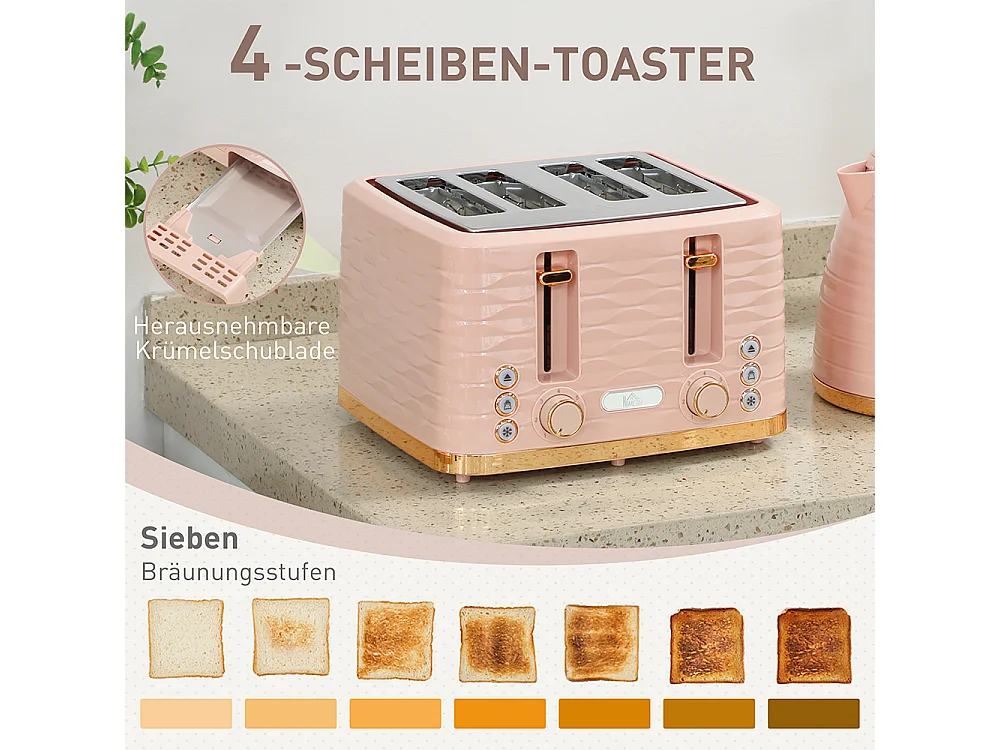 Set de grille-pain et bouilloire 2 en 1 1,7 L 4 tranches de toast simultanément Rose