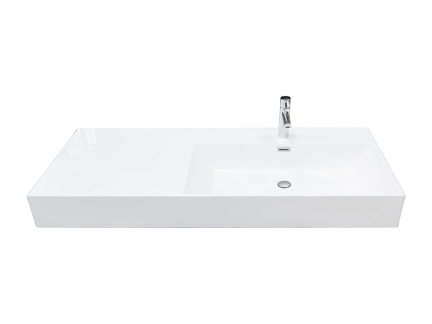 Lavabo sospeso 120 cm bianco lucido in resina con vasca a destra