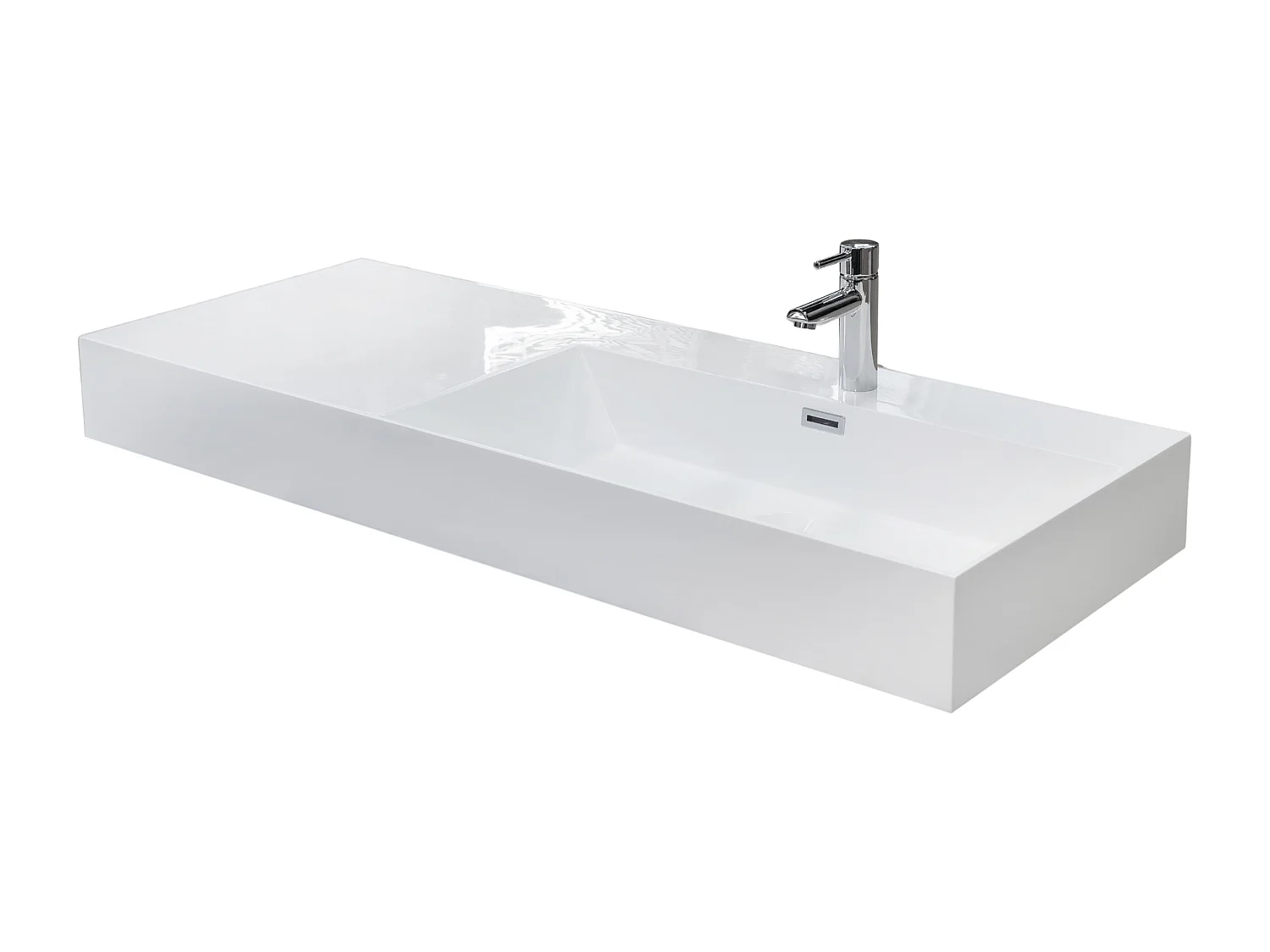 Lavabo sospeso 120 cm bianco lucido in resina con vasca a destra