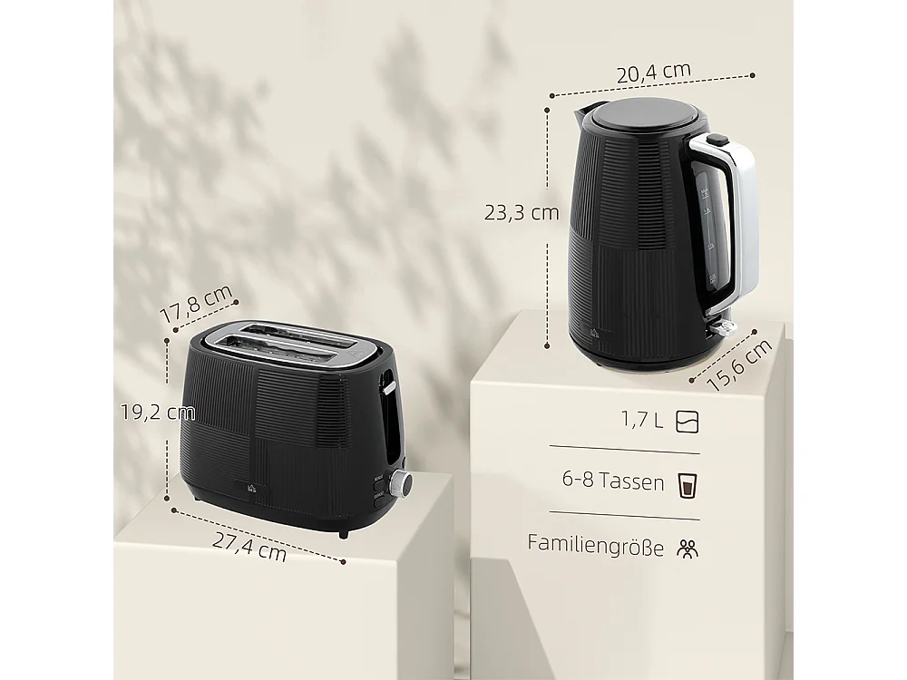 Set de grille-pain et bouilloire de 1,7 L avec 6 niveaux de brunissage Noir
