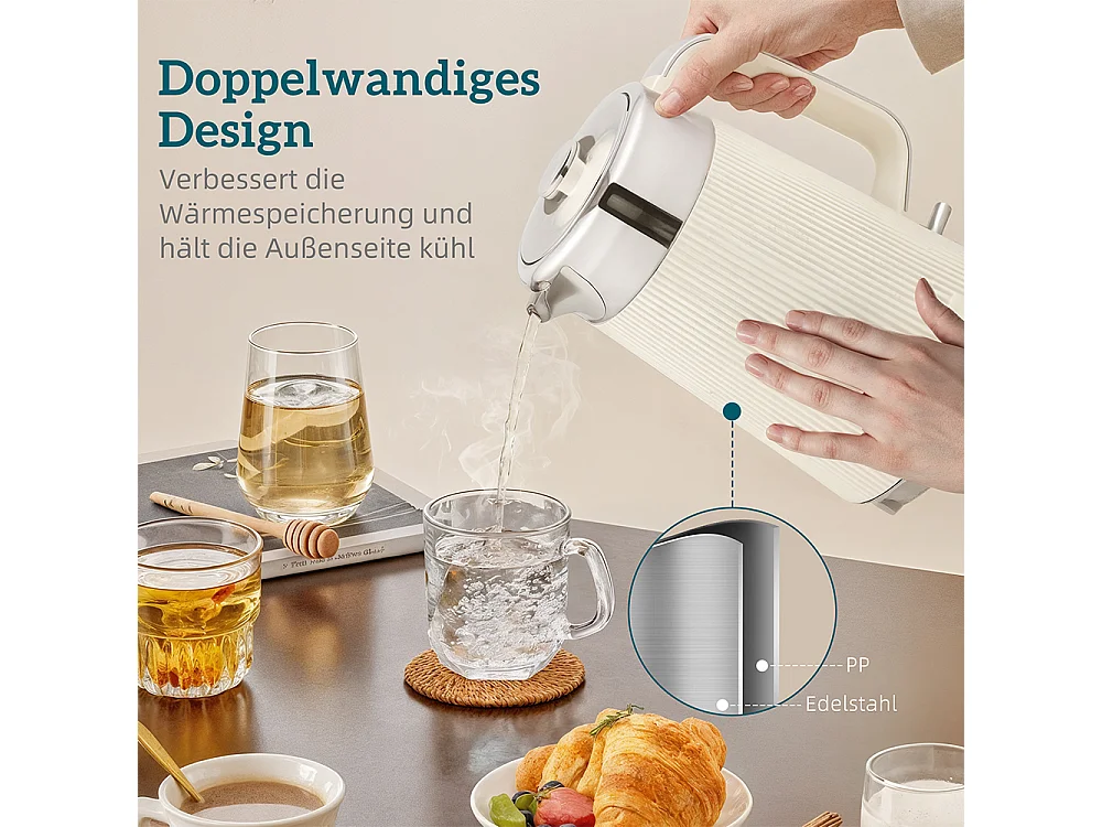 Set de grille-pain et bouilloire de 1,7 L 2200W filtre anticalcaire  4 tranches avec 7 niveaux de brunissage crème blanc