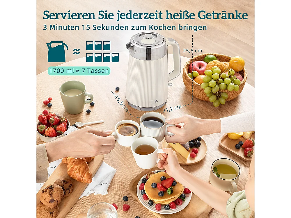 Set de grille-pain et bouilloire de 1,7 L 2200W filtre anticalcaire  4 tranches avec 7 niveaux de brunissage crème blanc