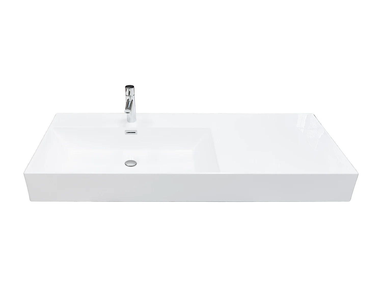 Lavabo sospeso 120 cm bianco lucido in resina con vasca a sinistra