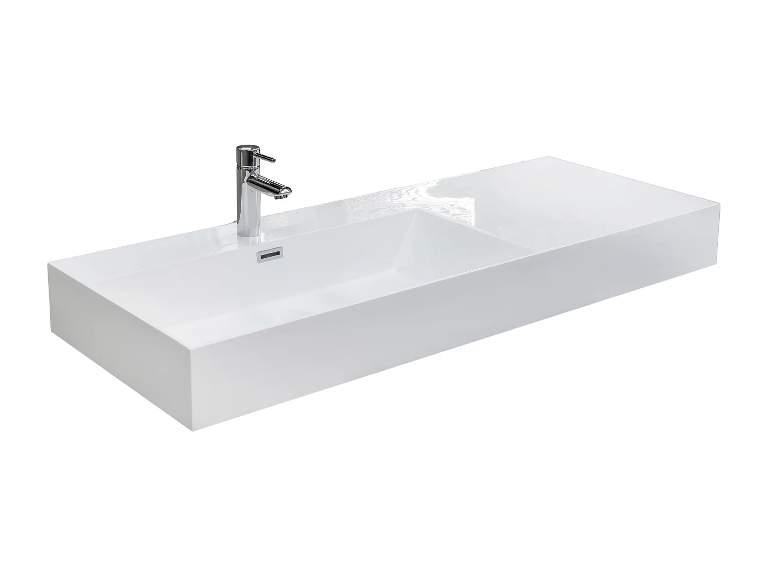 Lavabo sospeso 120 cm bianco lucido in resina con vasca a sinistra