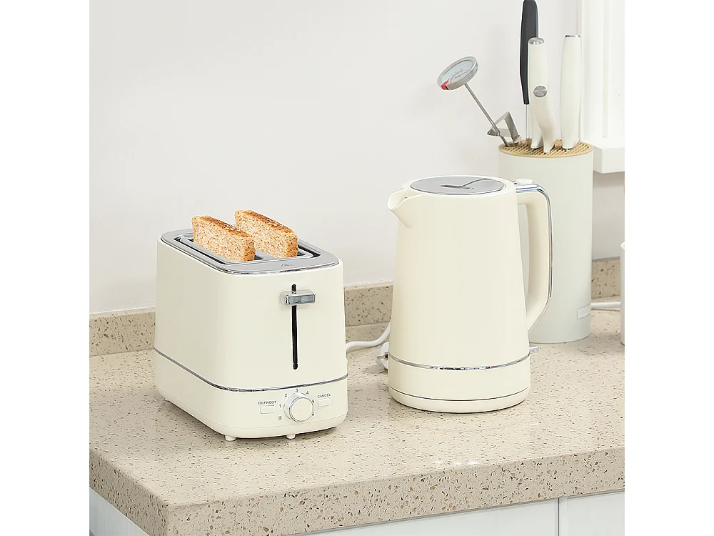 Set Grille-pain Ensemble bouilloire de 1,7 L avec 6 niveaux de brunissage Beige