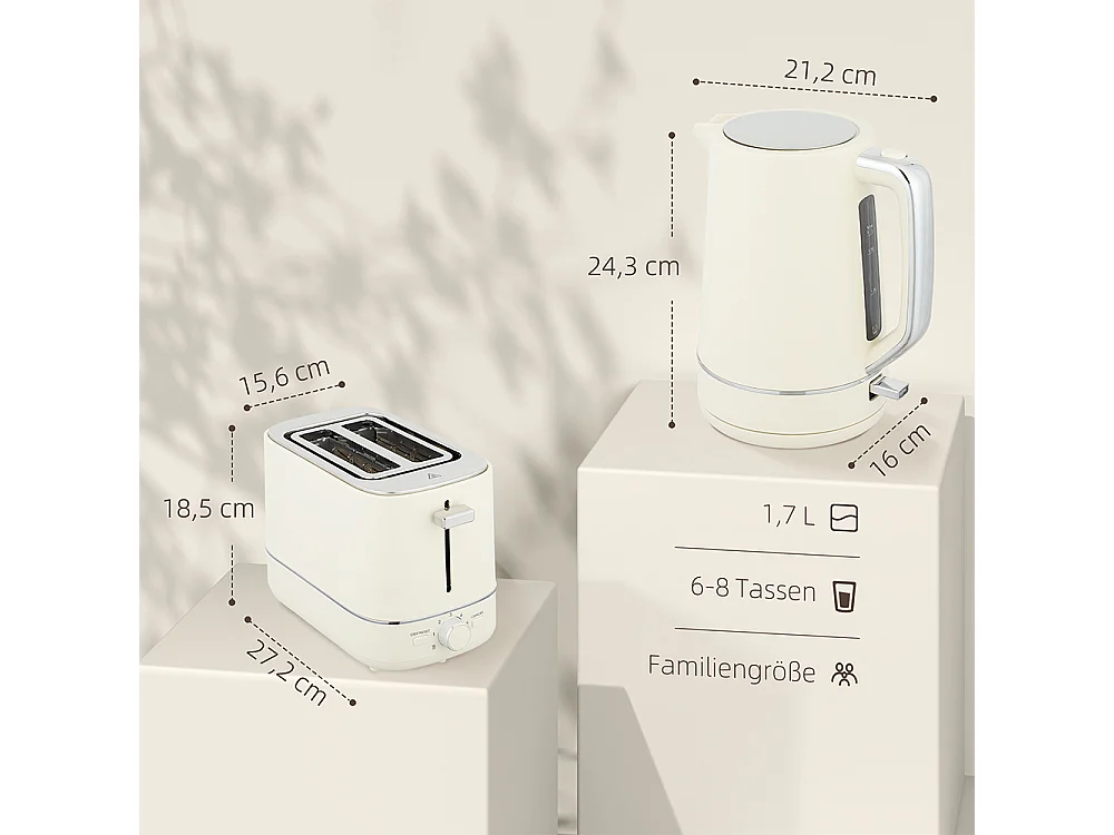 Set Grille-pain Ensemble bouilloire de 1,7 L avec 6 niveaux de brunissage Beige