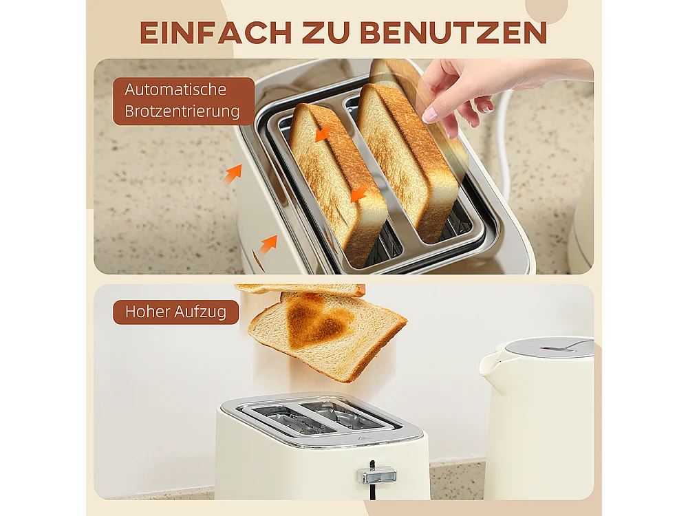 Set Grille-pain Ensemble bouilloire de 1,7 L avec 6 niveaux de brunissage Beige