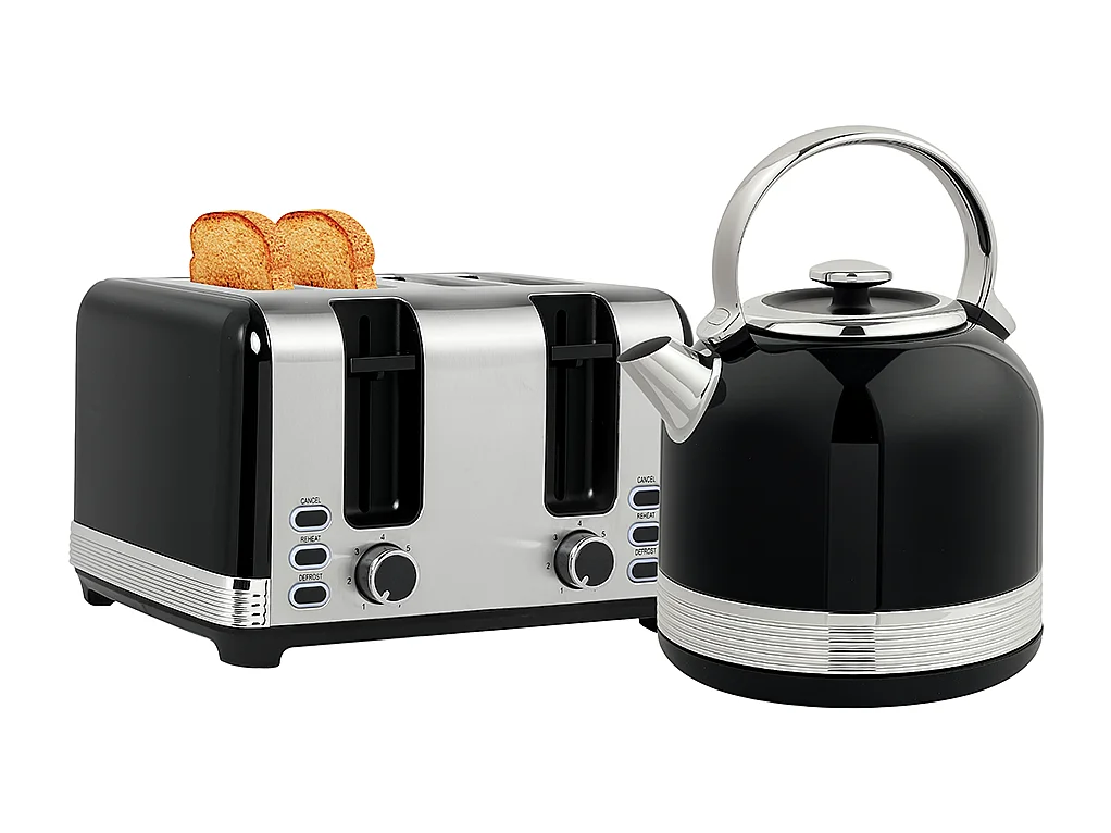 Grille-pain Ensemble bouilloire en acier inoxydable 1,7 L et 2200 W et grille-pain à 4 tranches Noir