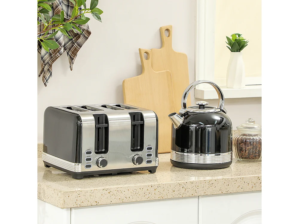 Grille-pain Ensemble bouilloire en acier inoxydable 1,7 L et 2200 W et grille-pain à 4 tranches Noir