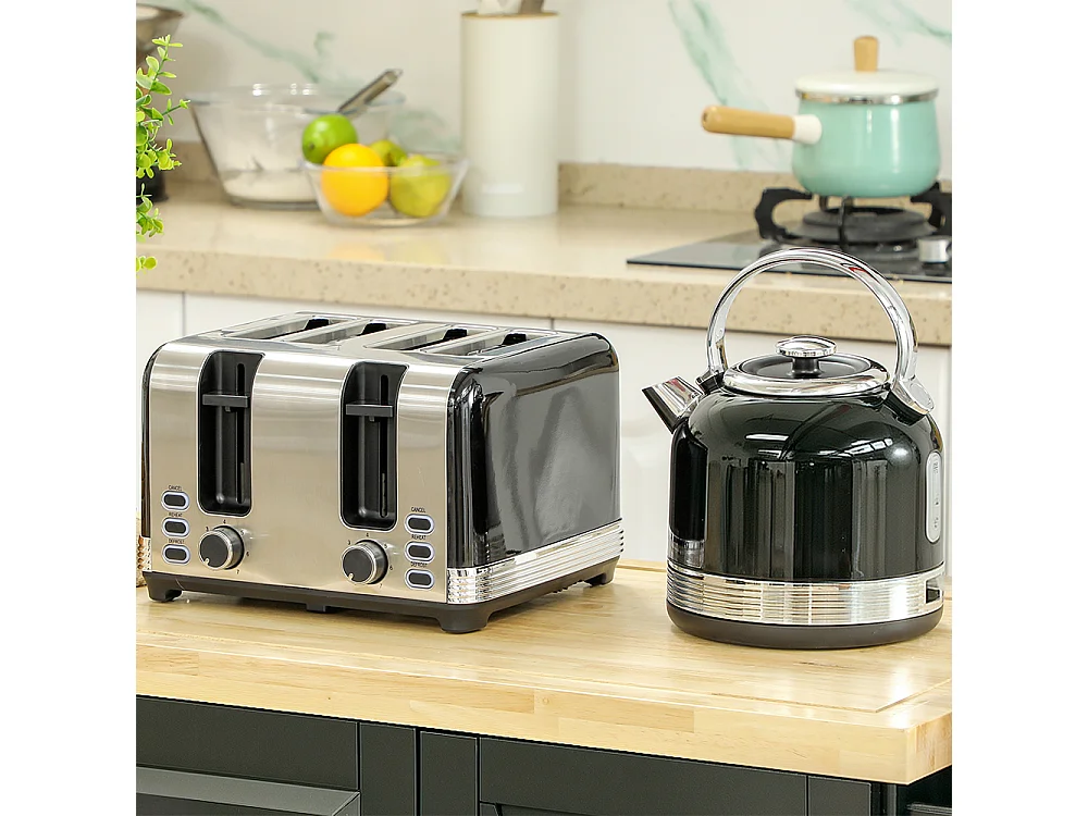 Grille-pain Ensemble bouilloire en acier inoxydable 1,7 L et 2200 W et grille-pain à 4 tranches Noir