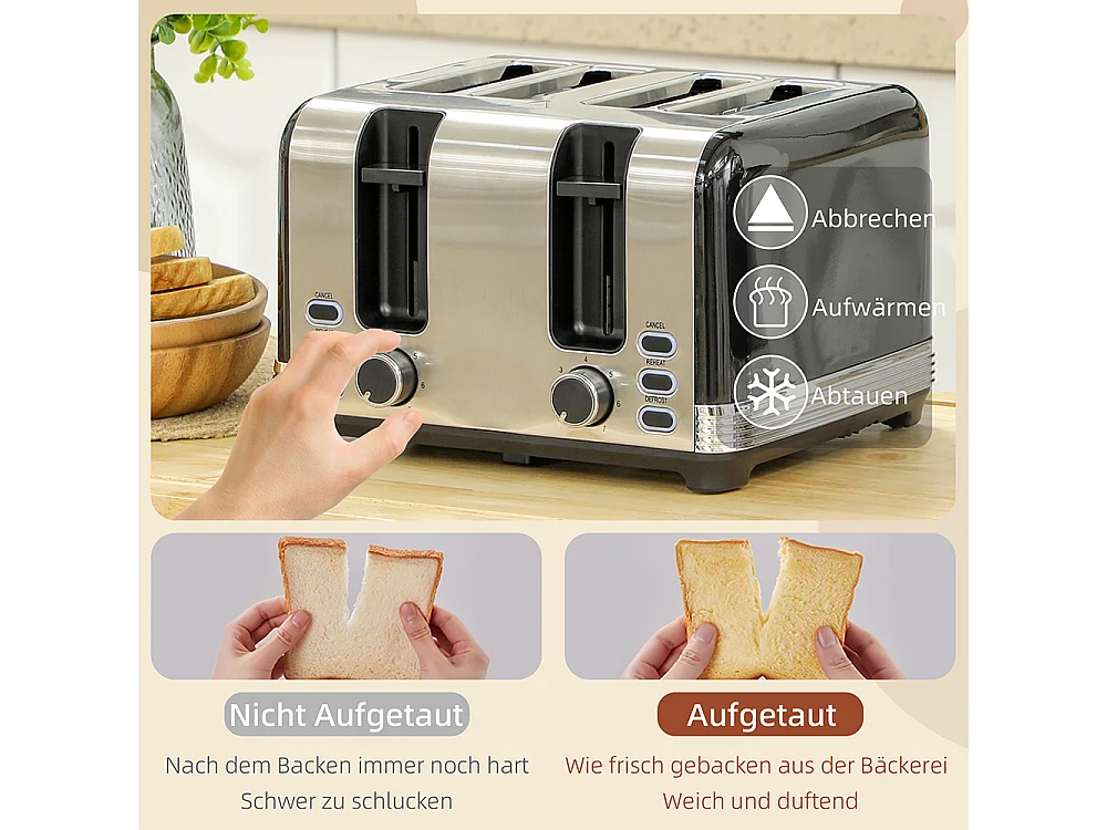 Grille-pain Ensemble bouilloire en acier inoxydable 1,7 L et 2200 W et grille-pain à 4 tranches Noir