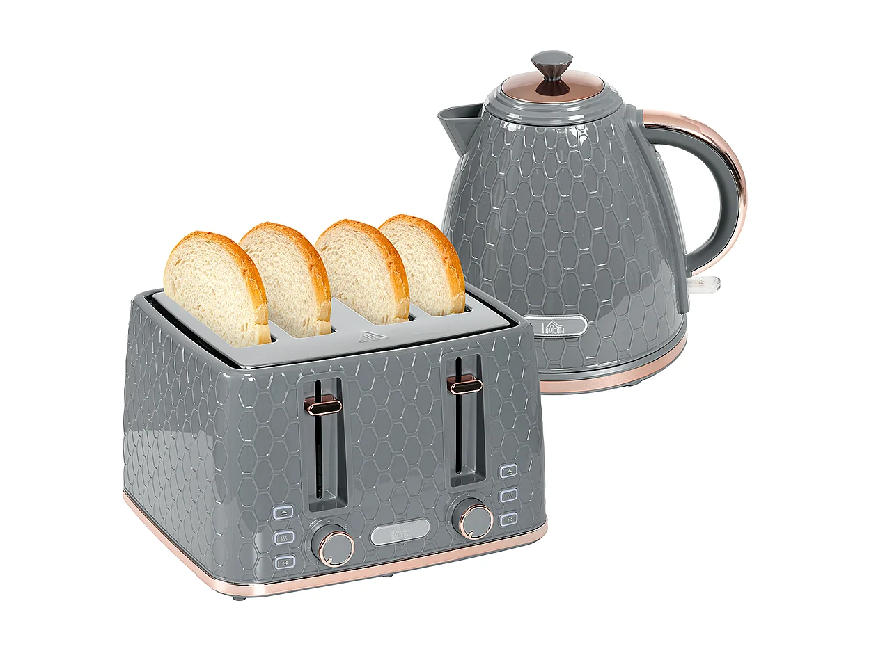 Set de grille-pain et bouilloire 2 en 1 1,7 L 4 tranches de toast simultanément gris