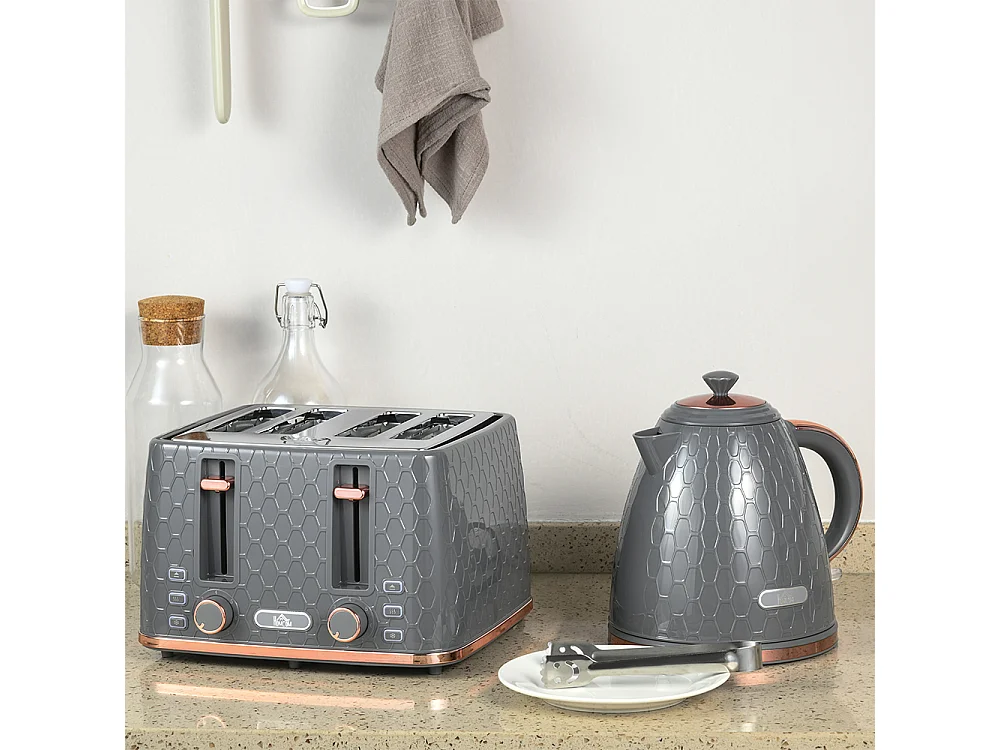 Set de grille-pain et bouilloire 2 en 1 1,7 L 4 tranches de toast simultanément gris