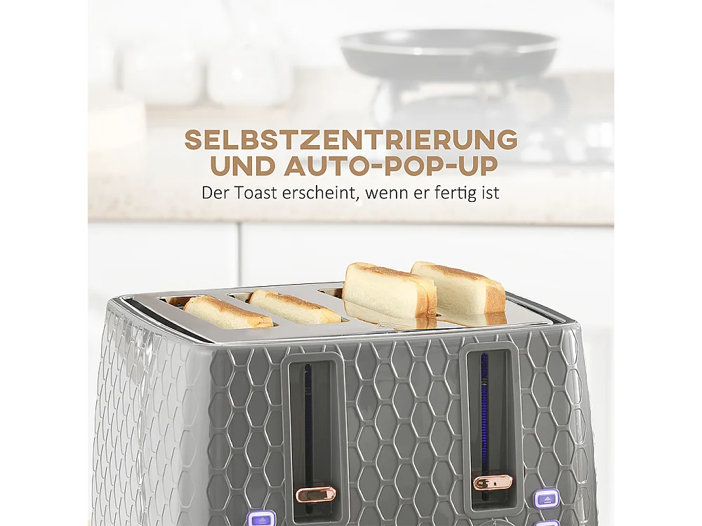 Set de grille-pain et bouilloire 2 en 1 1,7 L 4 tranches de toast simultanément gris