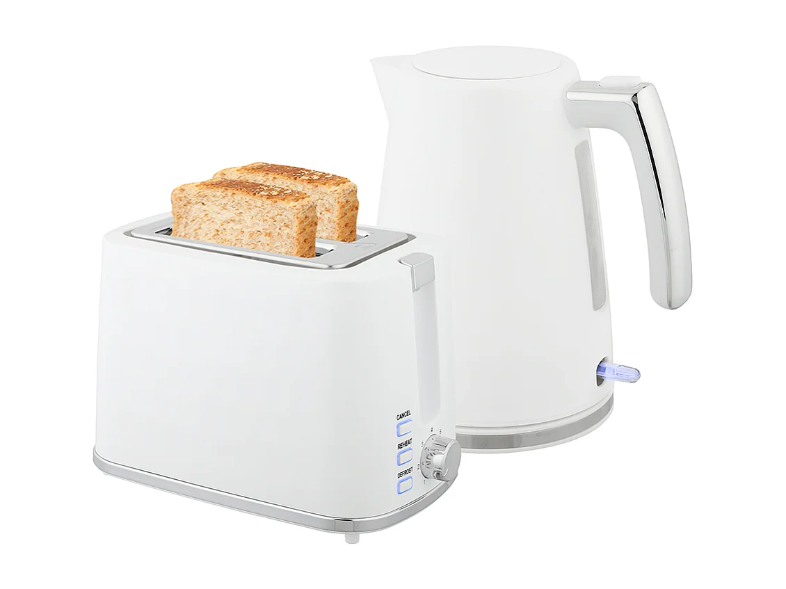 Set de grille-pain et bouilloire en acier 1,7 L et 2200 W et grille-pain à 2 tranches blanc