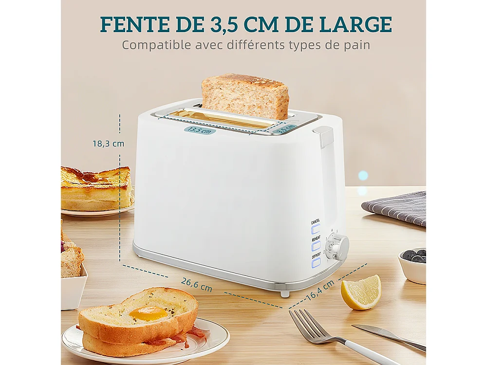 Set de grille-pain et bouilloire en acier 1,7 L et 2200 W et grille-pain à 2 tranches blanc