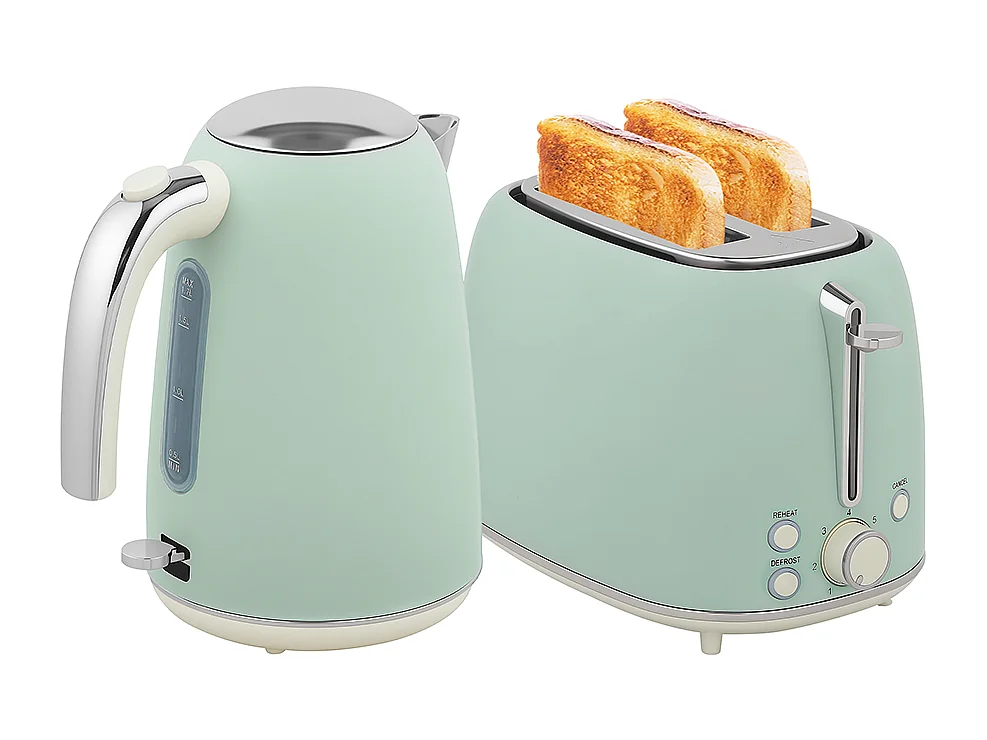 Grille-pain Ensemble bouilloire en acier inoxydable 1,7 L et 2200 W et grille-pain à 2 tranches Vert
