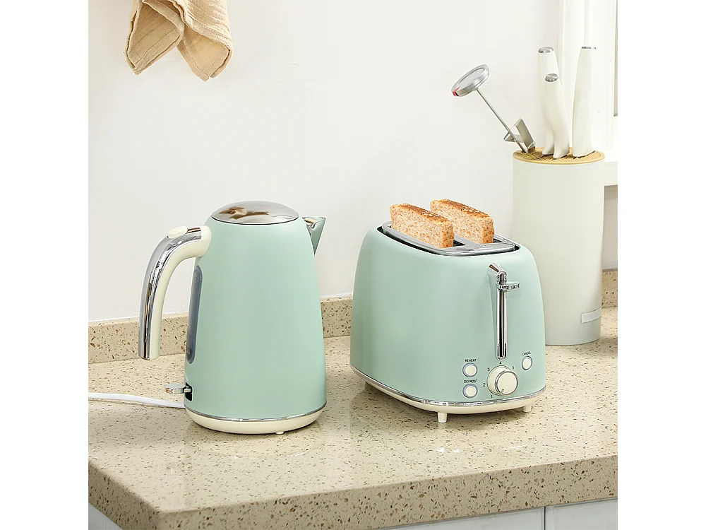 Grille-pain Ensemble bouilloire en acier inoxydable 1,7 L et 2200 W et grille-pain à 2 tranches Vert