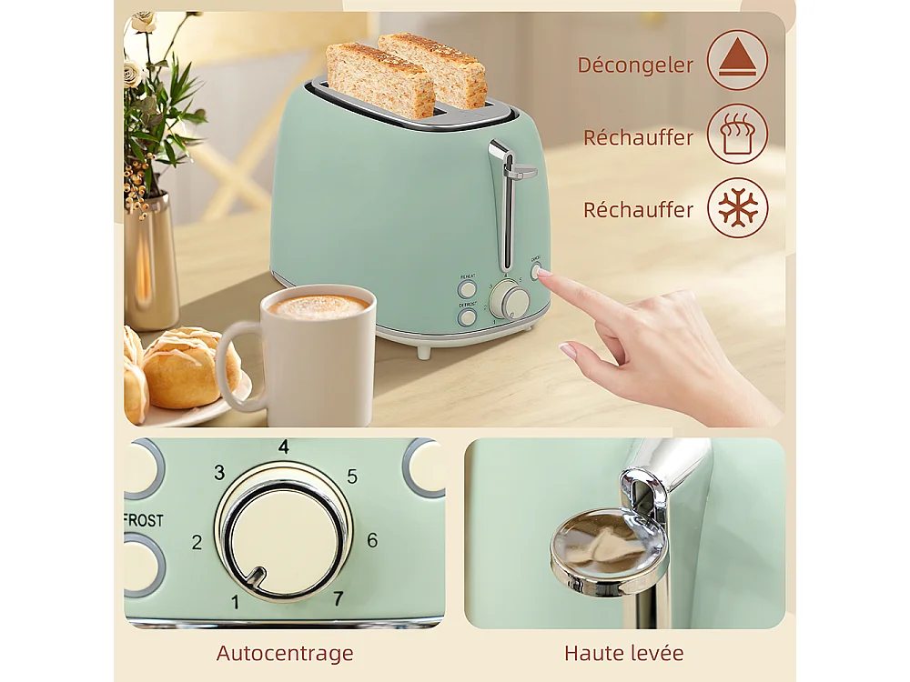 Grille-pain Ensemble bouilloire en acier inoxydable 1,7 L et 2200 W et grille-pain à 2 tranches Vert