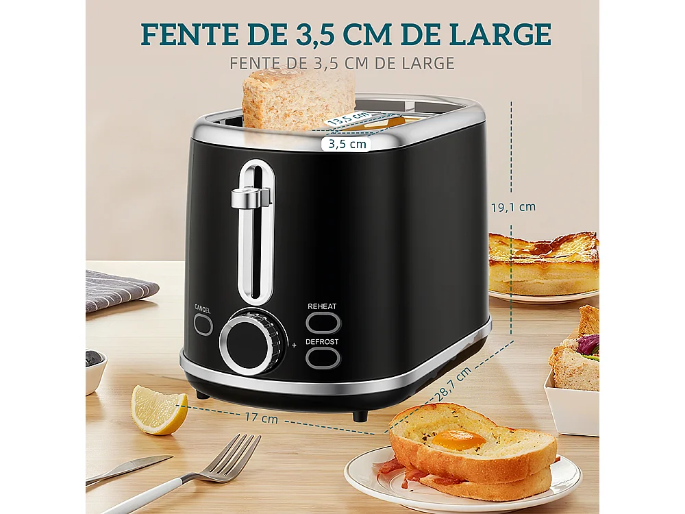 Grille-pain Ensemble bouilloire en acier inoxydable 1,7 L et 2200 W et grille-pain à 2 tranches Noir