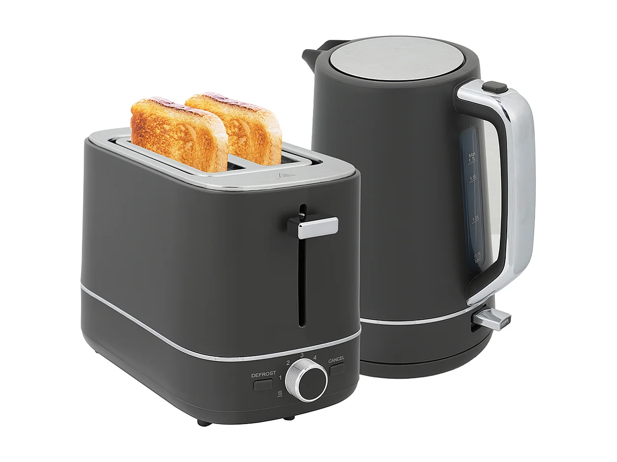 Set de grille-pain et bouilloire de 1,7 L avec 6 niveaux de brunissage Gris