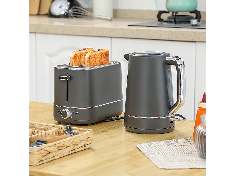 Set de grille-pain et bouilloire de 1,7 L avec 6 niveaux de brunissage Gris
