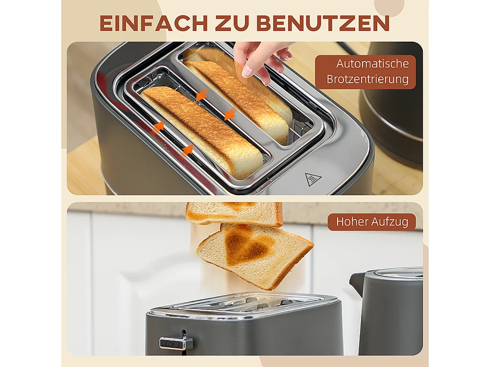 Set de grille-pain et bouilloire de 1,7 L avec 6 niveaux de brunissage Gris