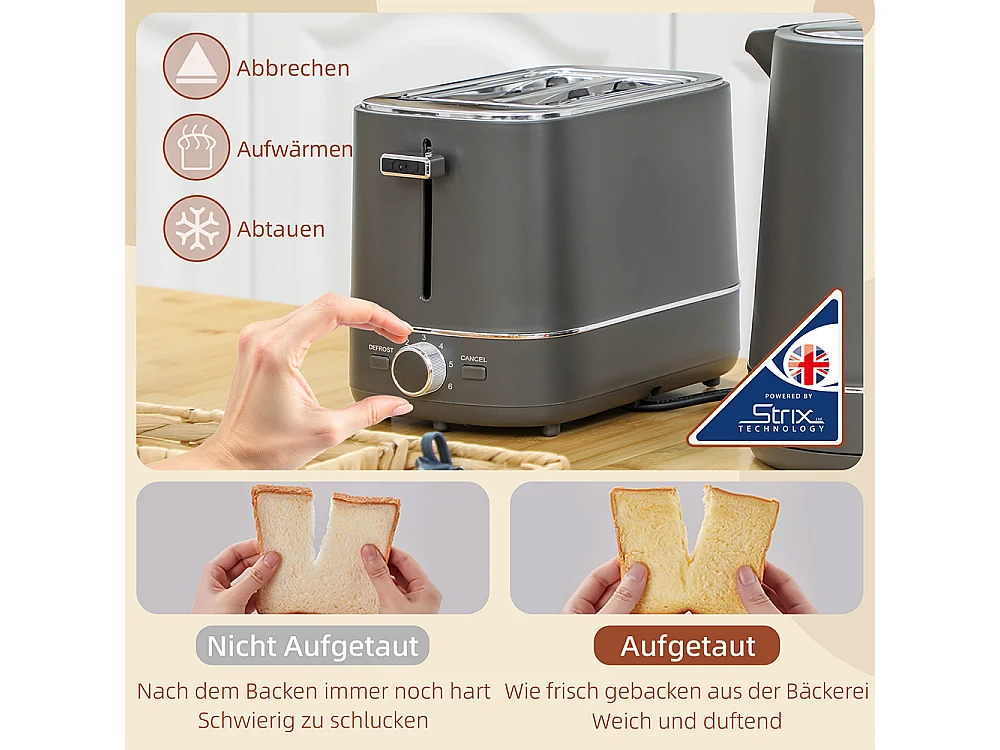 Set de grille-pain et bouilloire de 1,7 L avec 6 niveaux de brunissage Gris
