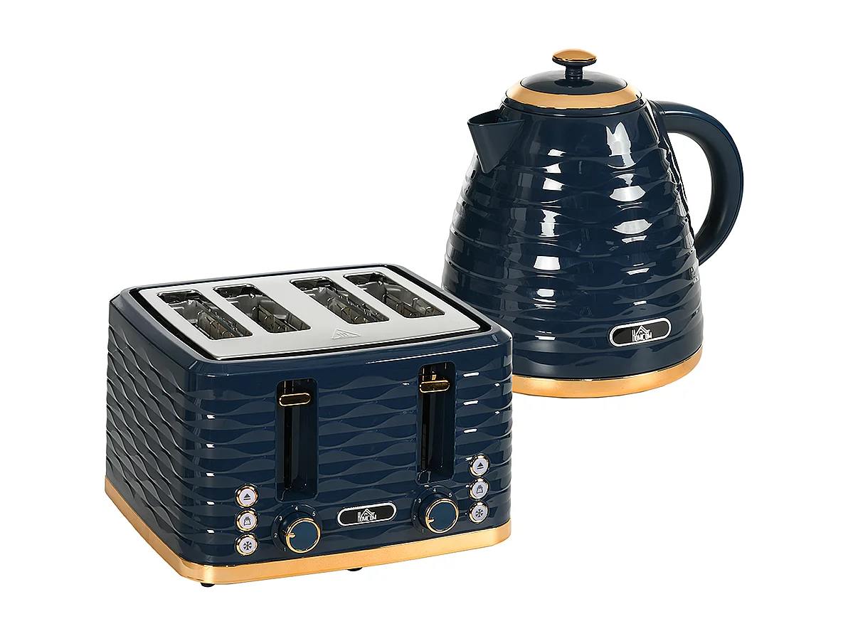 Set de grille-pain et bouilloire 2 en 1 1,7 L 4 tranches de toast simultanément Bleu