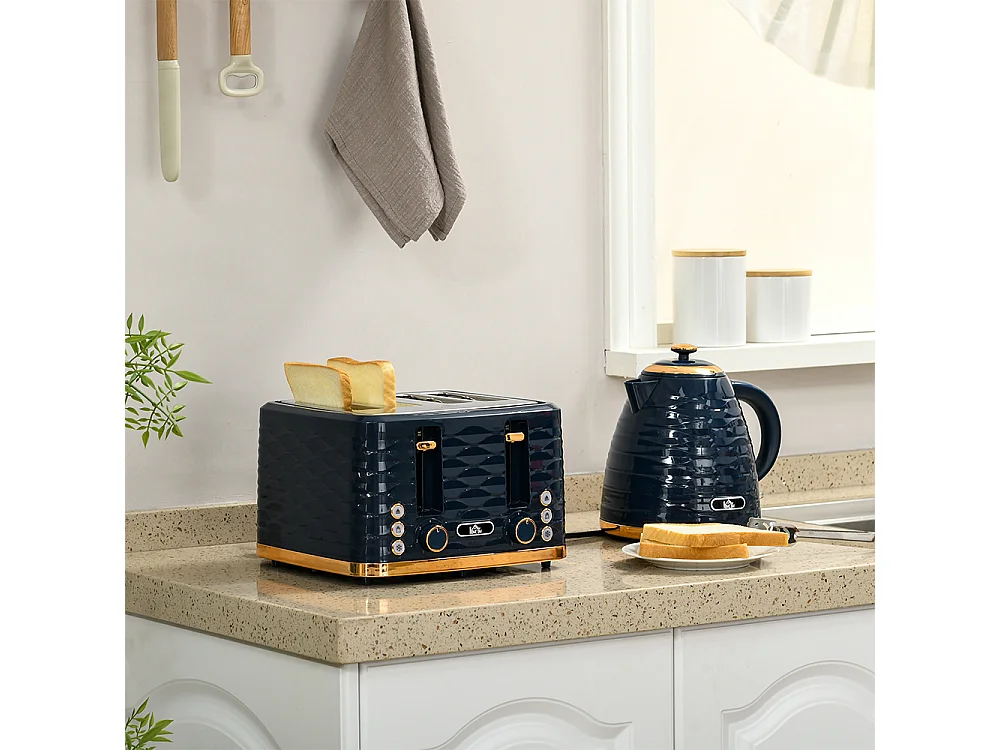 Set de grille-pain et bouilloire 2 en 1 1,7 L 4 tranches de toast simultanément Bleu