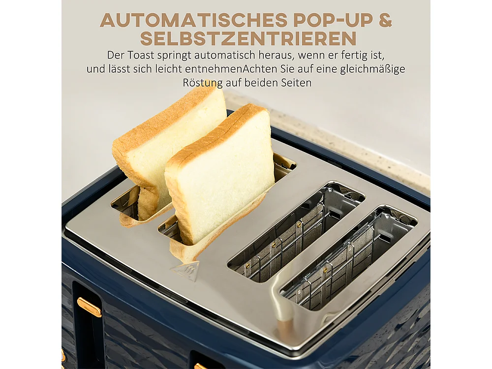 Set de grille-pain et bouilloire 2 en 1 1,7 L 4 tranches de toast simultanément Bleu