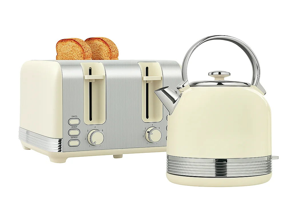 Grille-pain Ensemble bouilloire en acier inoxydable 1,7 L et 2200 W et grille-pain à 4 tranches beige crème