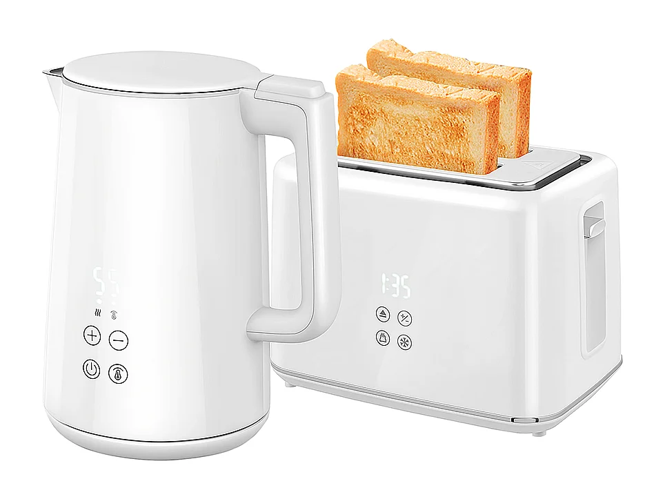 Grille-pain Ensemble bouilloire en acier inoxydable 1,5 L et 2200 W et grille-pain à 2 tranches crème