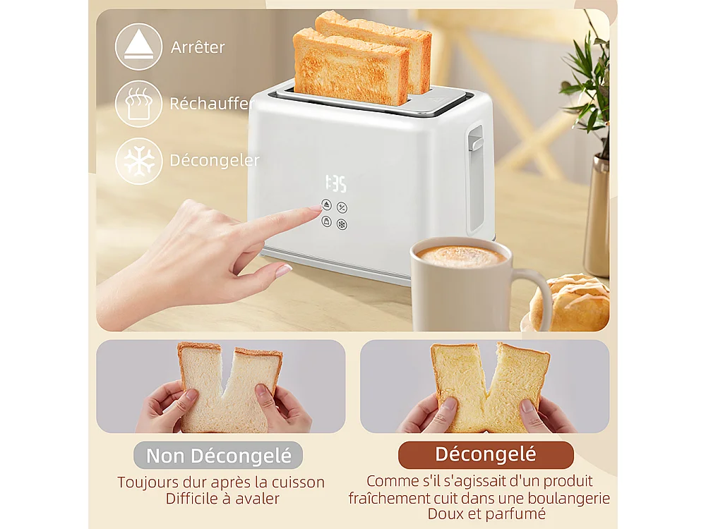 Grille-pain Ensemble bouilloire en acier inoxydable 1,5 L et 2200 W et grille-pain à 2 tranches crème