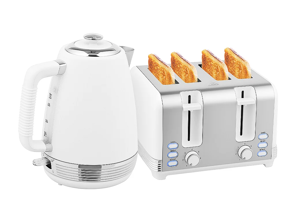 Grille-pain Ensemble bouilloire en acier inoxydable 1,7 L et 2200 W et grille-pain à 4 tranches Blanc