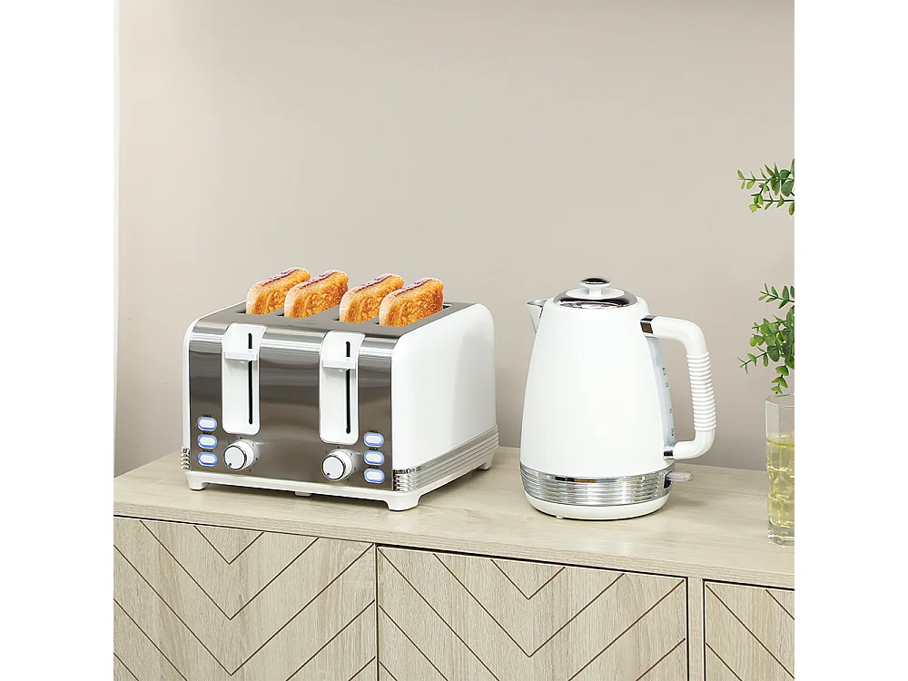 Grille-pain Ensemble bouilloire en acier inoxydable 1,7 L et 2200 W et grille-pain à 4 tranches Blanc