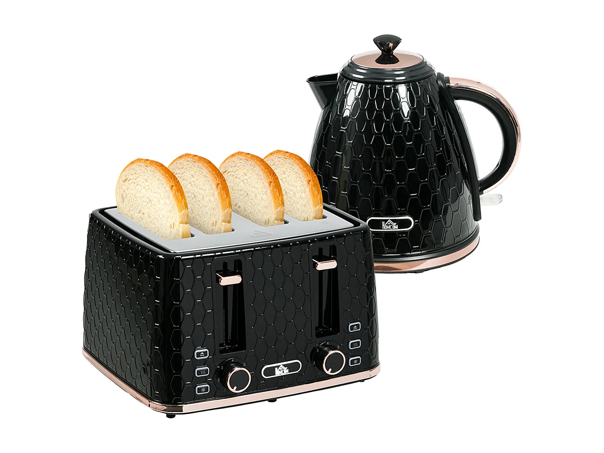 Set de grille-pain et bouilloire 2 en 1 1,7 L 4 tranches de toast simultanément Noir