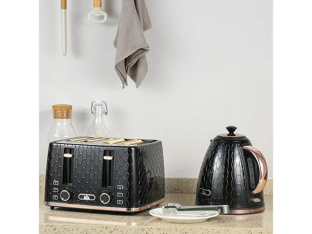 Set de grille-pain et bouilloire 2 en 1 1,7 L 4 tranches de toast simultanément Noir