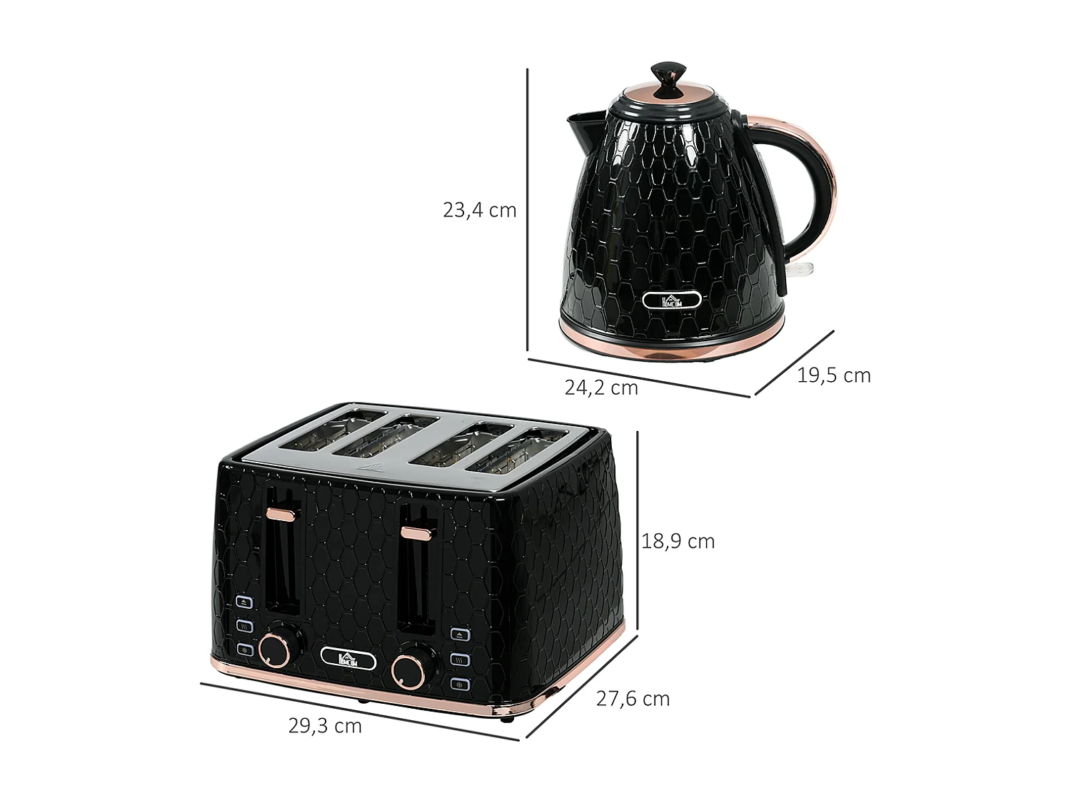 Set de grille-pain et bouilloire 2 en 1 1,7 L 4 tranches de toast simultanément Noir