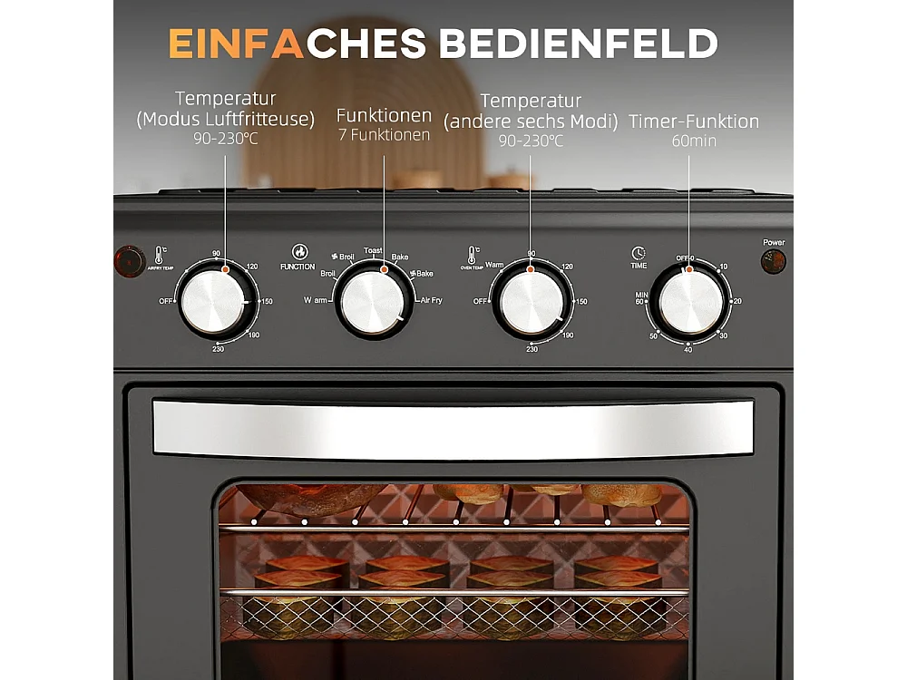 Mini four Friteuse à air chaud 90-230°C 7 programmes Accessoires Noir