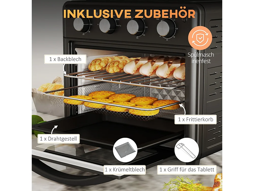 Mini four Friteuse à air chaud 90-230°C 7 programmes Accessoires Noir