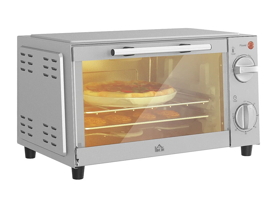 Mini four de 9 litres avec plaque de cuisson grille de cuisson température et temps de cuisson réglables acier inoxydable argent