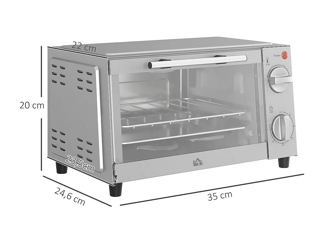 Mini four de 9 litres avec plaque de cuisson grille de cuisson température et temps de cuisson réglables acier inoxydable argent